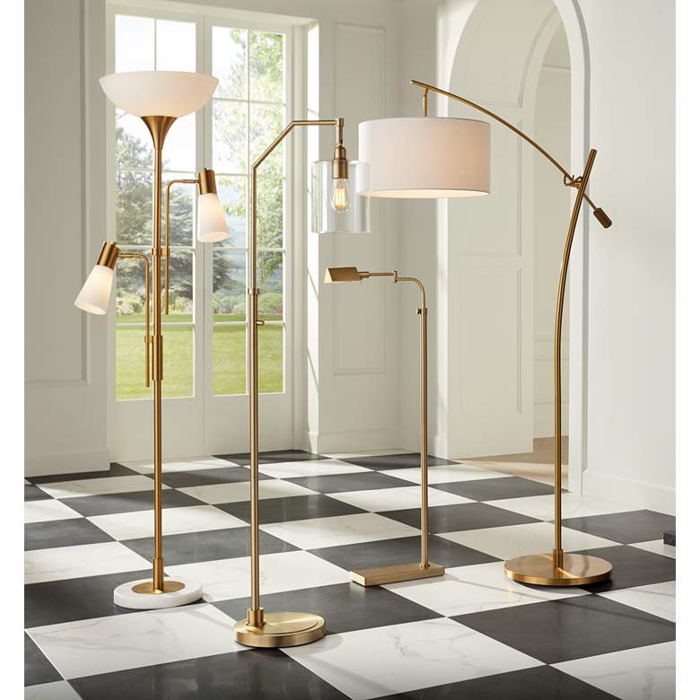 Warm Gold Adjustable Boom Arc Floor Lamp