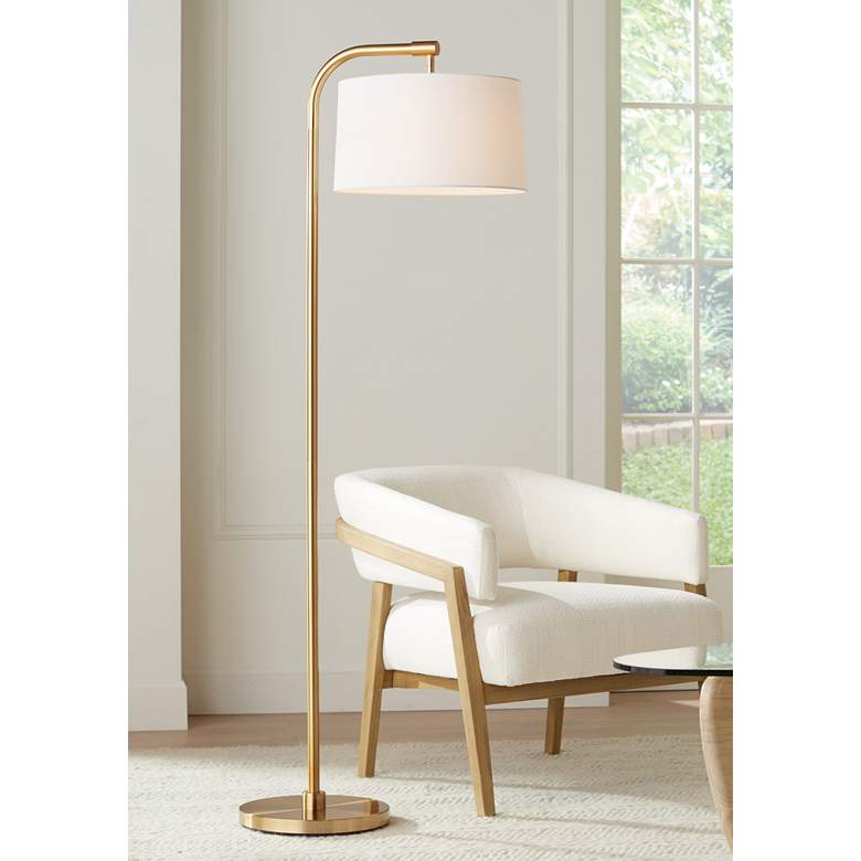 Warm Gold Chairside Arc Offset-Arm Floor Lamp